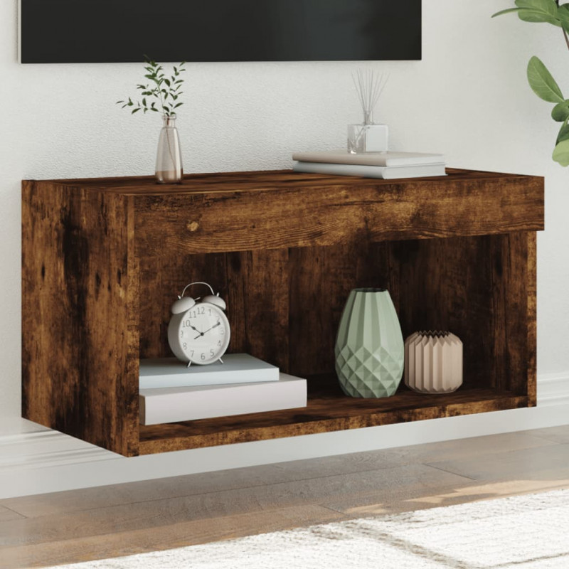 Szafka pod TV, z LED, kolor przydymiony dąb, 60x30x30 cm
