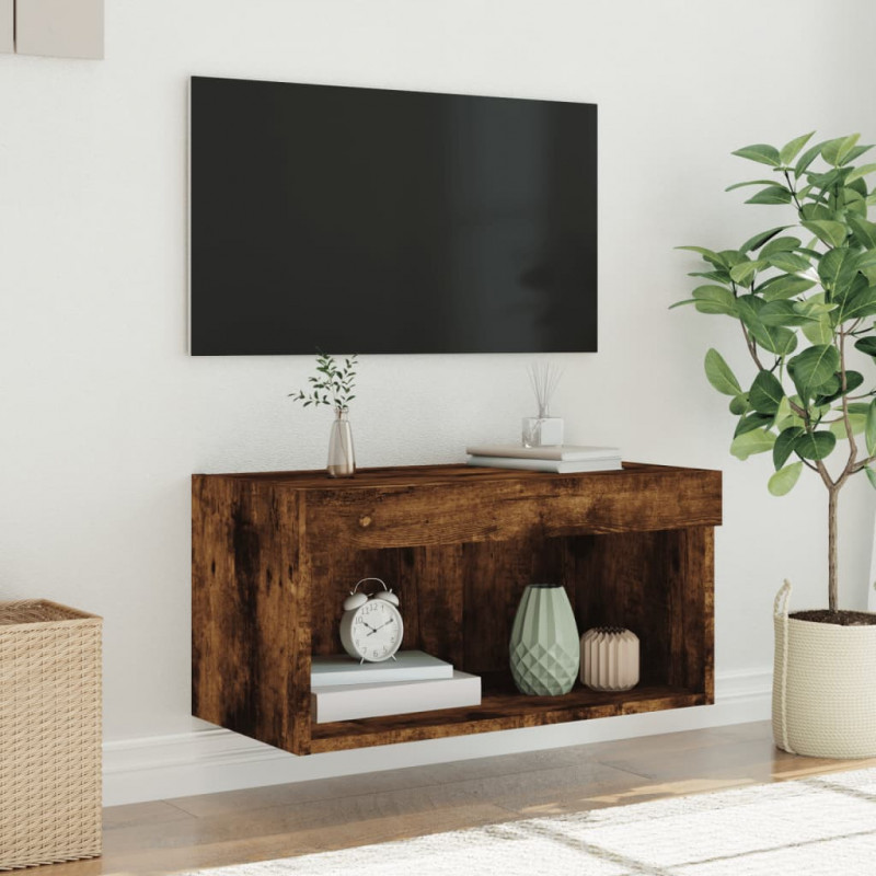 Szafka pod TV, z LED, kolor przydymiony dąb, 60x30x30 cm