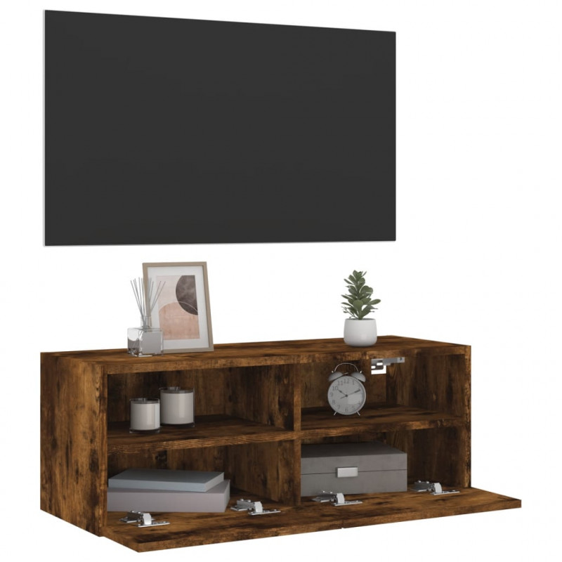 Ścienna szafka TV, przydymiony dąb, 80x30x30 cm