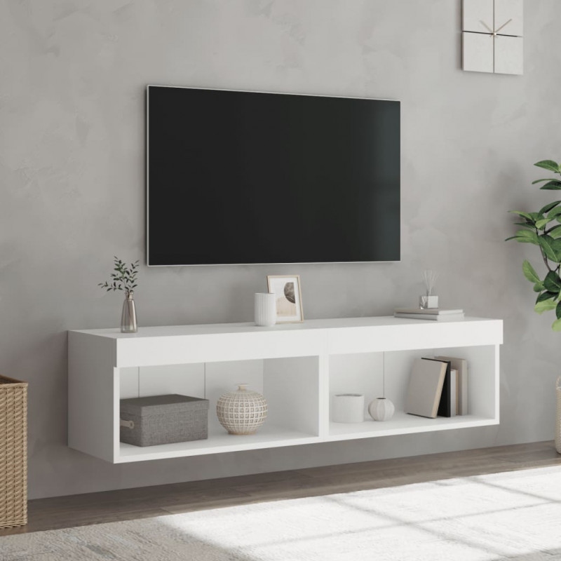 Szafki pod TV, z oświetleniem LED, 2 szt., białe, 60x30x30 cm
