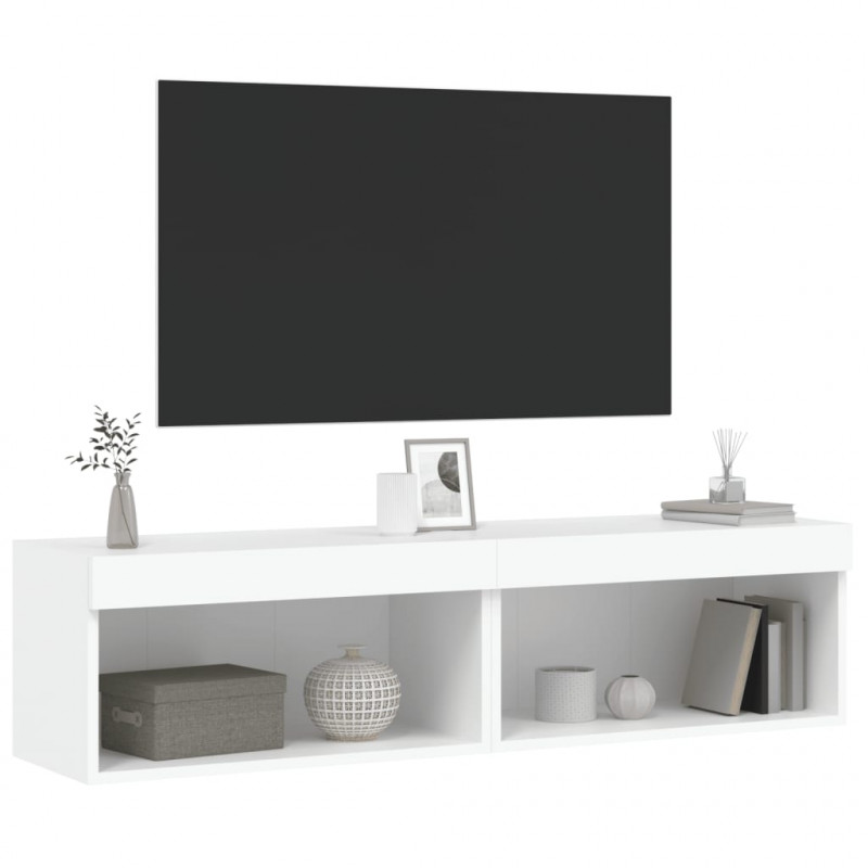 Szafki pod TV, z oświetleniem LED, 2 szt., białe, 60x30x30 cm