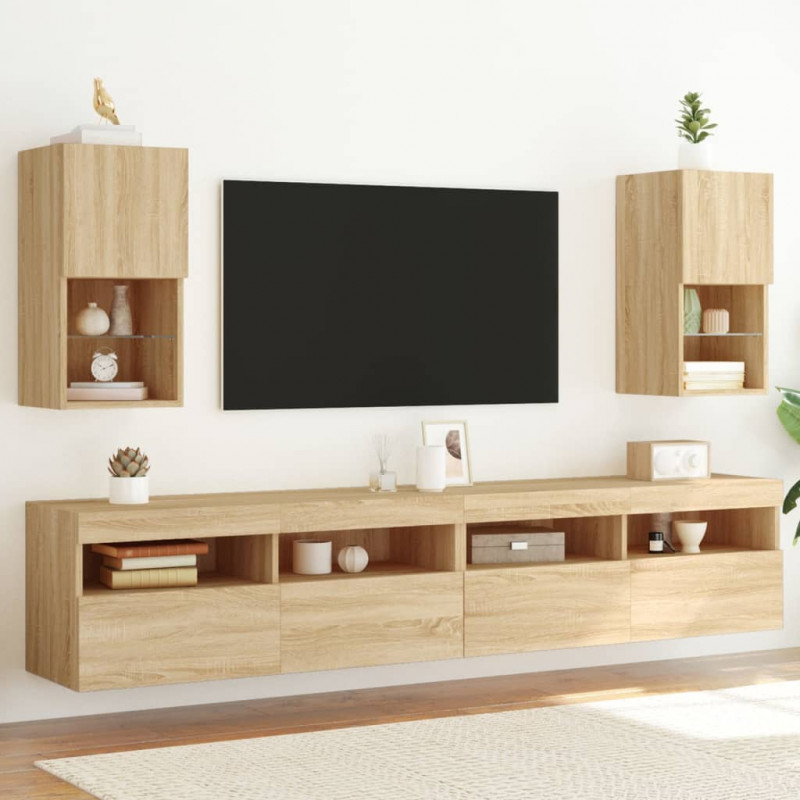 Szafki TV, z LED, 2 szt., dąb sonoma, 30,5x30x60 cm