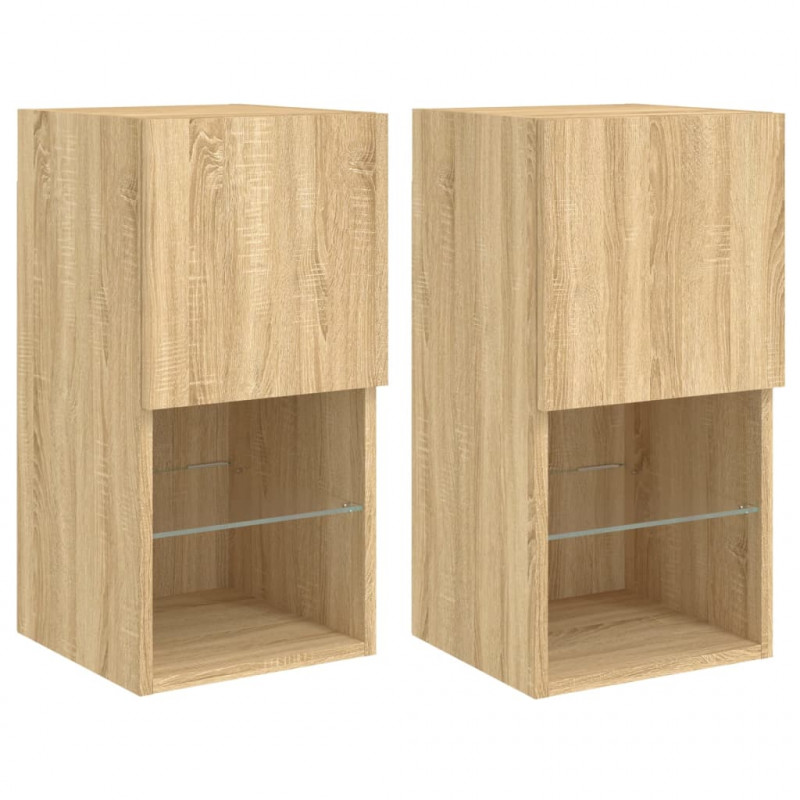 Szafki TV, z LED, 2 szt., dąb sonoma, 30,5x30x60 cm