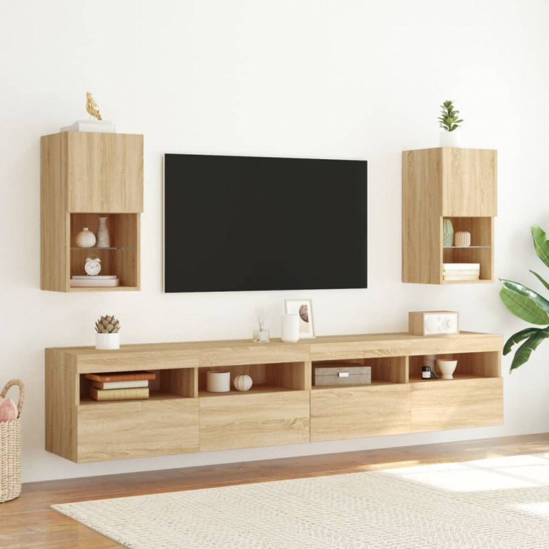 Szafki TV, z LED, 2 szt., dąb sonoma, 30,5x30x60 cm