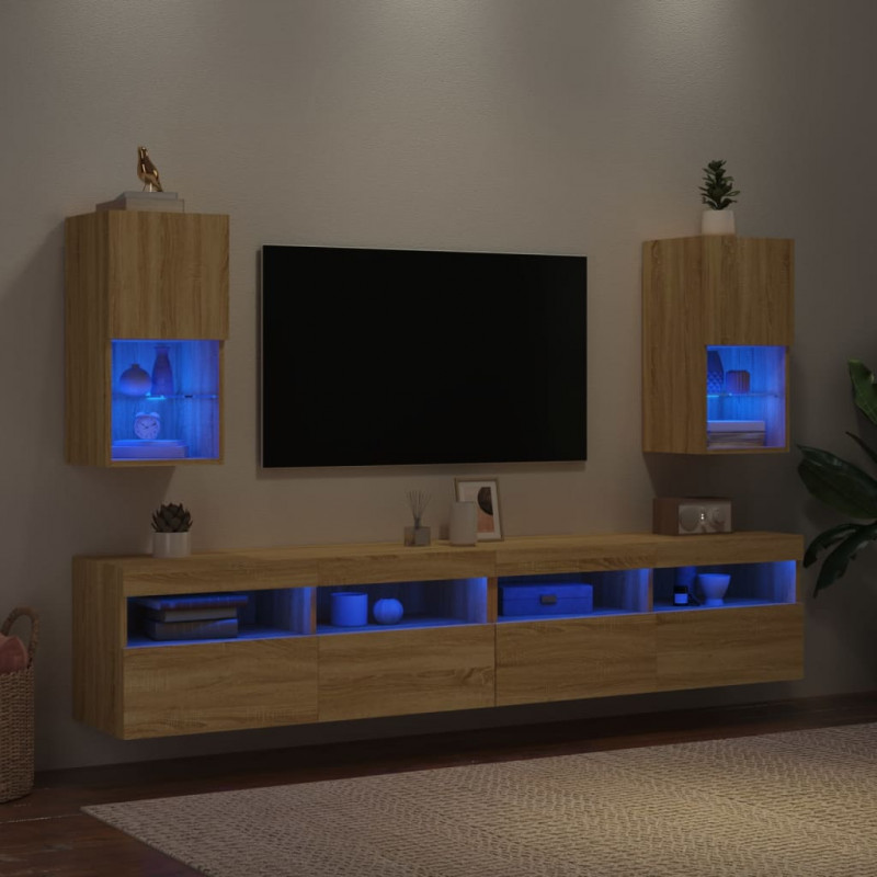 Szafki TV, z LED, 2 szt., dąb sonoma, 30,5x30x60 cm