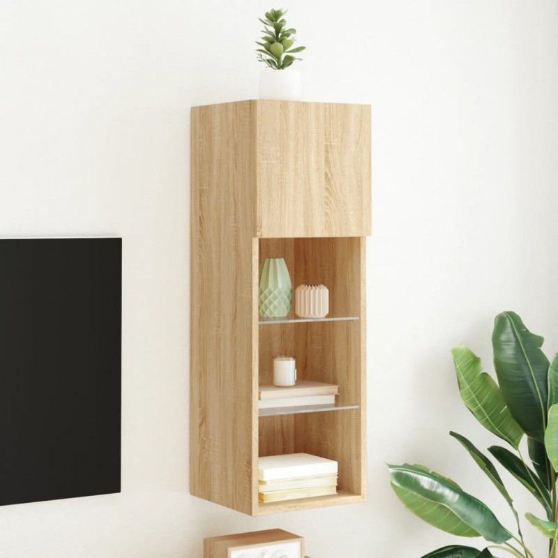 Szafka TV, z LED, dąb sonoma, 30,5x30x90 cm