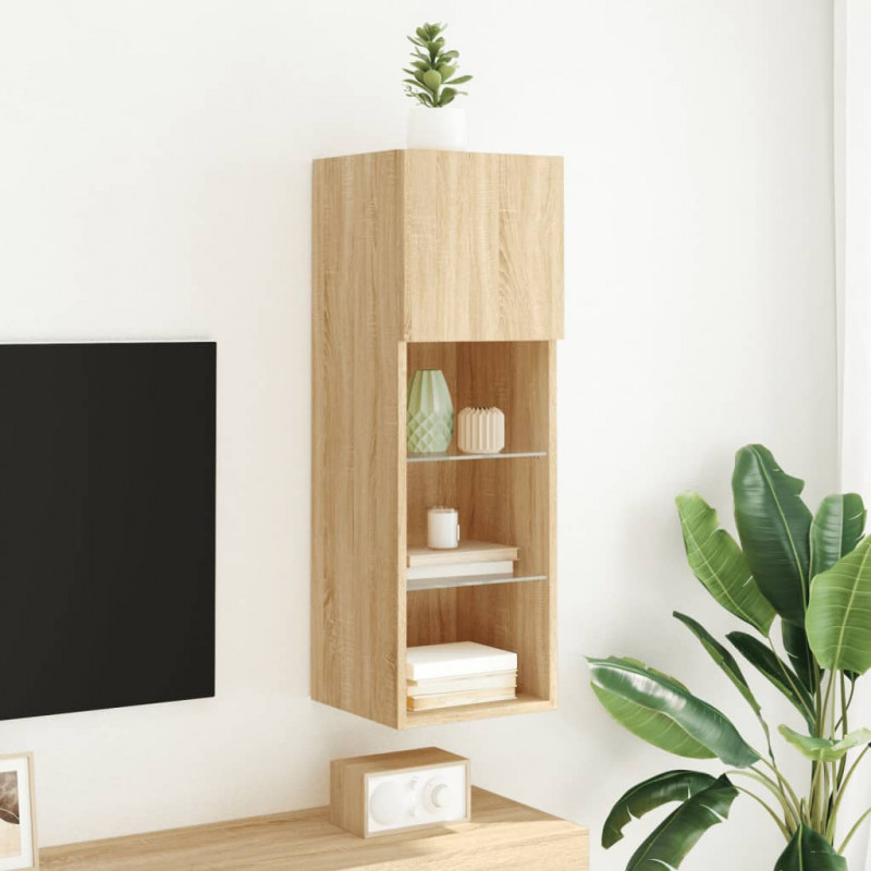 Szafka TV, z LED, dąb sonoma, 30,5x30x90 cm