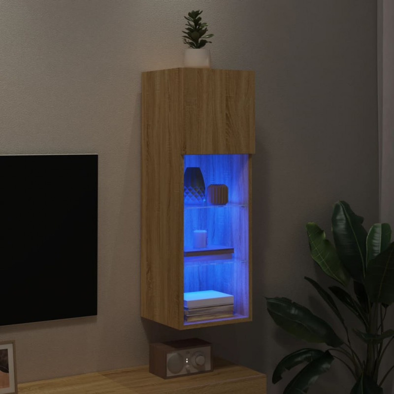Szafka TV, z LED, dąb sonoma, 30,5x30x90 cm