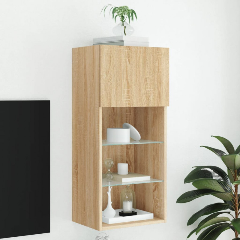 Szafka TV z LED, dąb sonoma, 40,5x30x90 cm