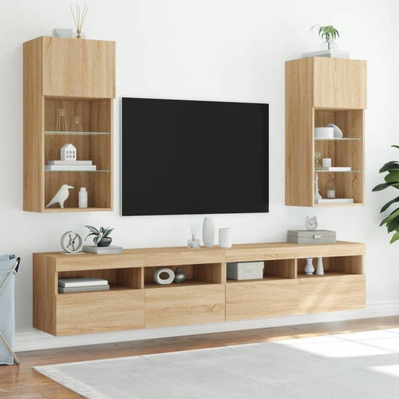 Szafka TV z LED, dąb sonoma, 40,5x30x90 cm