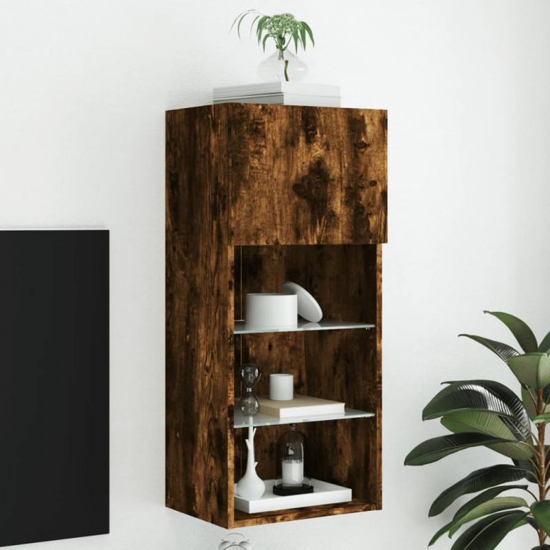 Szafka TV z LED, przydymiony dąb, 40,5x30x90 cm
