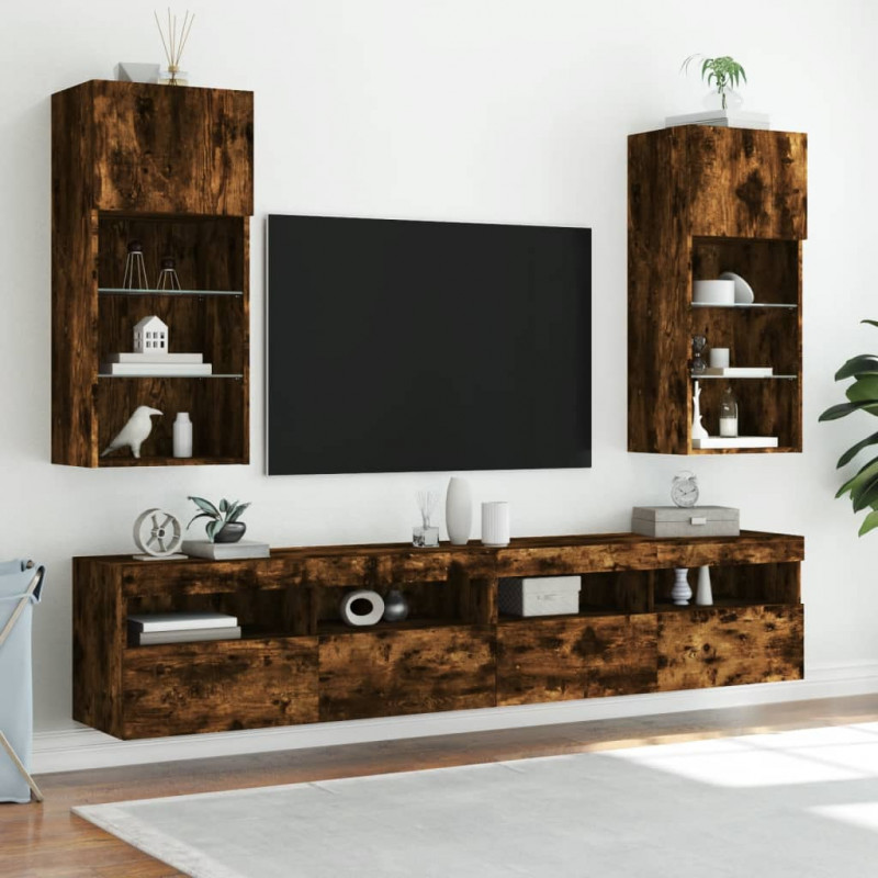 Szafka TV z LED, przydymiony dąb, 40,5x30x90 cm