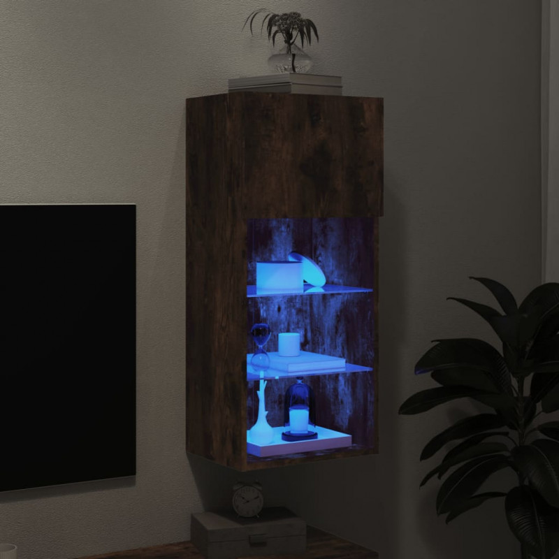 Szafka TV z LED, przydymiony dąb, 40,5x30x90 cm