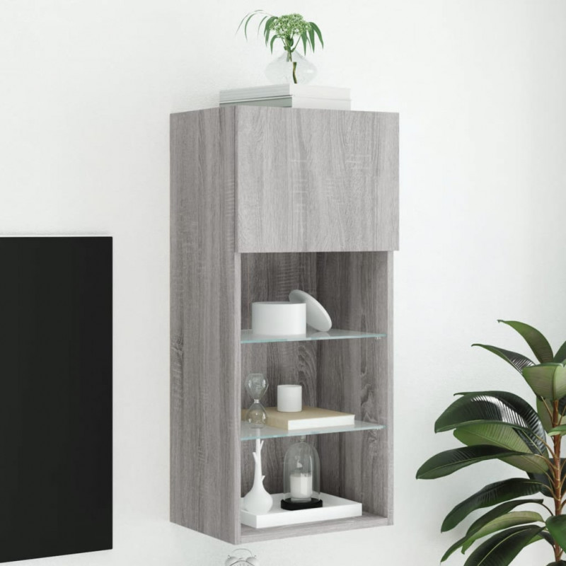 Szafka TV z LED, szary dąb sonoma, 40,5x30x90 cm
