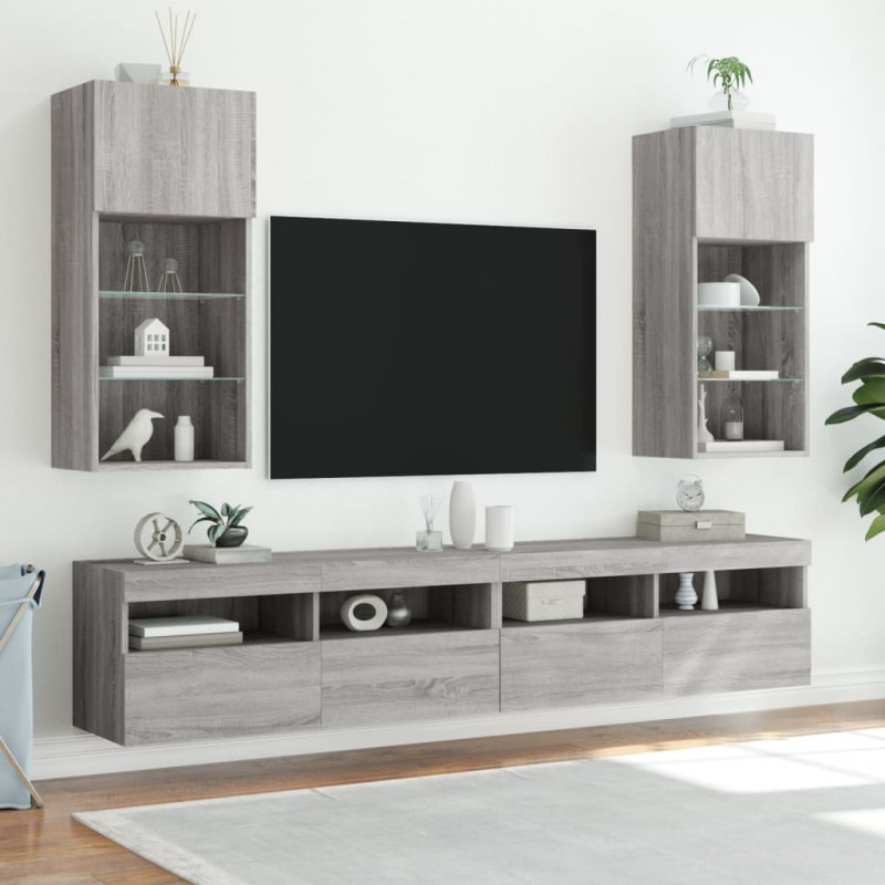 Szafka TV z LED, szary dąb sonoma, 40,5x30x90 cm