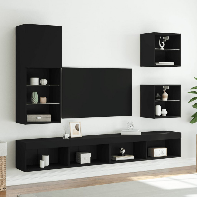 Szafka TV z LED, czarna, 40,5x30x102 cm