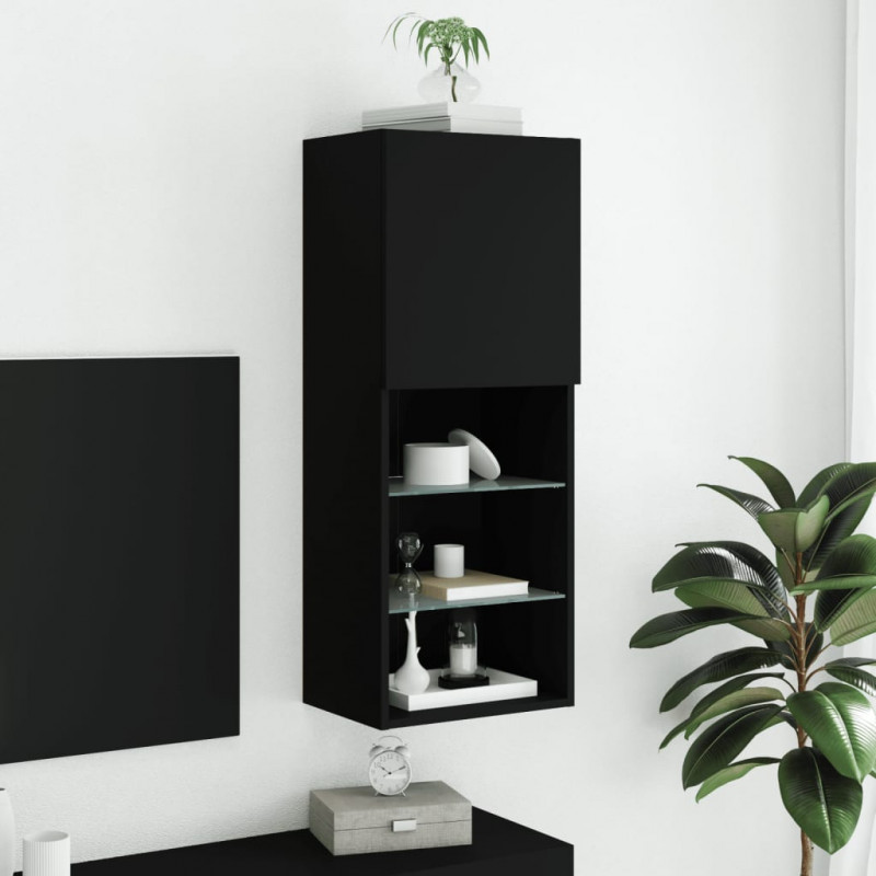 Szafka TV z LED, czarna, 40,5x30x102 cm