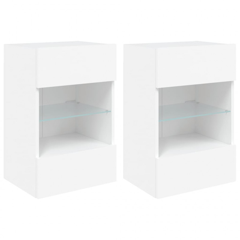 Ścienne szafki TV z LED, 2 szt., białe, 40x30x60,5 cm