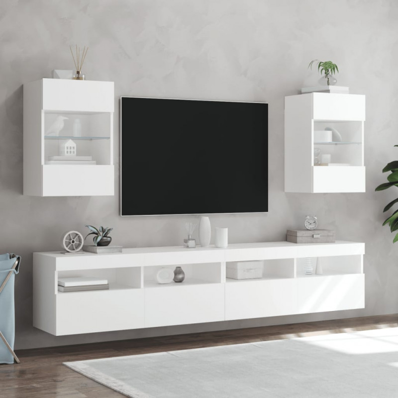 Ścienne szafki TV z LED, 2 szt., białe, 40x30x60,5 cm
