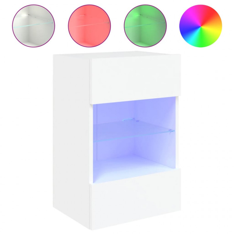 Ścienne szafki TV z LED, 2 szt., białe, 40x30x60,5 cm