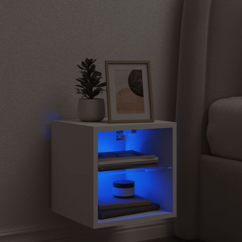 Ścienna szafka telewizyjna z LED, biała, 30x28,5x30 cm