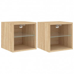 Ścienne szafki TV z LED, 2 szt., dąb sonoma, 30x28,5x30 cm