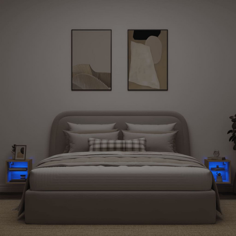 Ścienne szafki TV z LED, 2 szt., dąb sonoma, 30x28,5x30 cm