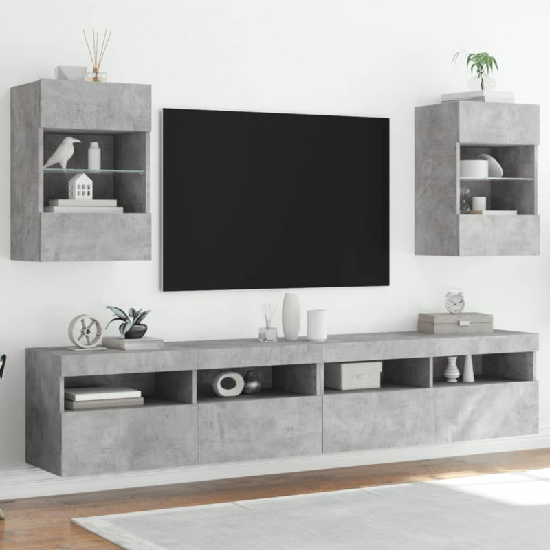 Ścienne szafki TV z LED, 2 szt., szarość betonu, 40x30x60,5 cm