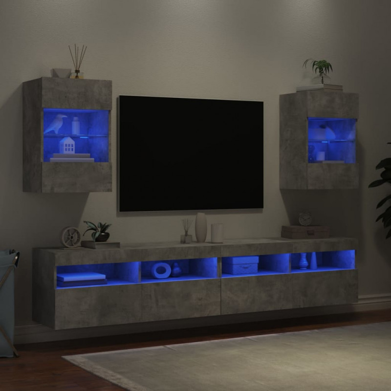Ścienne szafki TV z LED, 2 szt., szarość betonu, 40x30x60,5 cm