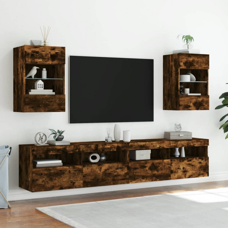 Ścienne szafki TV z LED, 2 szt., przydymiony dąb, 40x30x60,5 cm