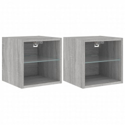 Ścienne szafki TV z LED, 2 szt., szary dąb sonoma, 30x28,5x30cm