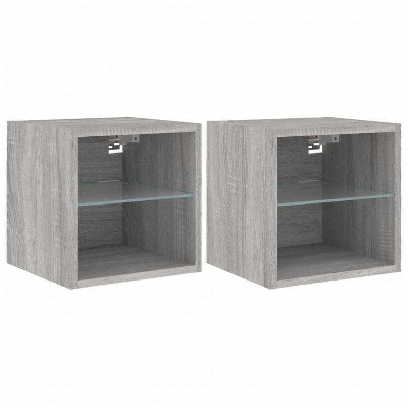 Ścienne szafki TV z LED, 2 szt., szary dąb sonoma, 30x28,5x30cm