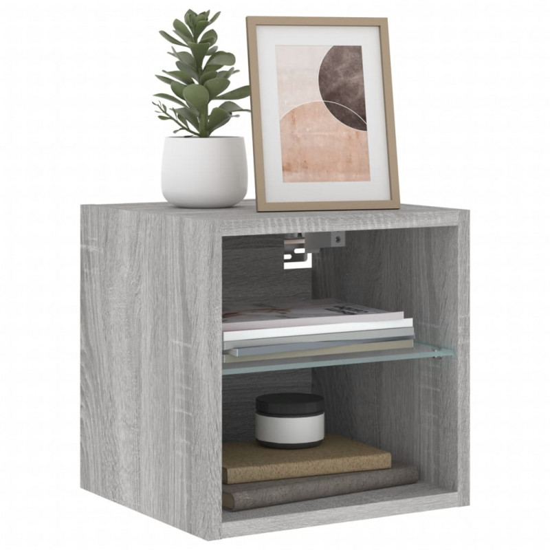 Ścienne szafki TV z LED, 2 szt., szary dąb sonoma, 30x28,5x30cm