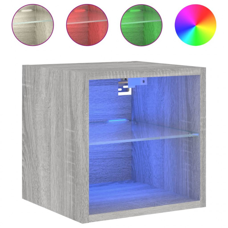 Ścienne szafki TV z LED, 2 szt., szary dąb sonoma, 30x28,5x30cm