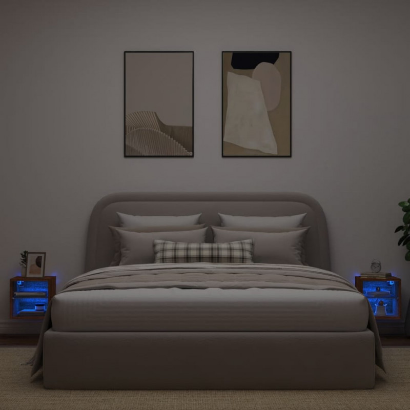 Ścienne szafki TV z LED, 2 szt., brązowy dąb, 30x28,5x30 cm