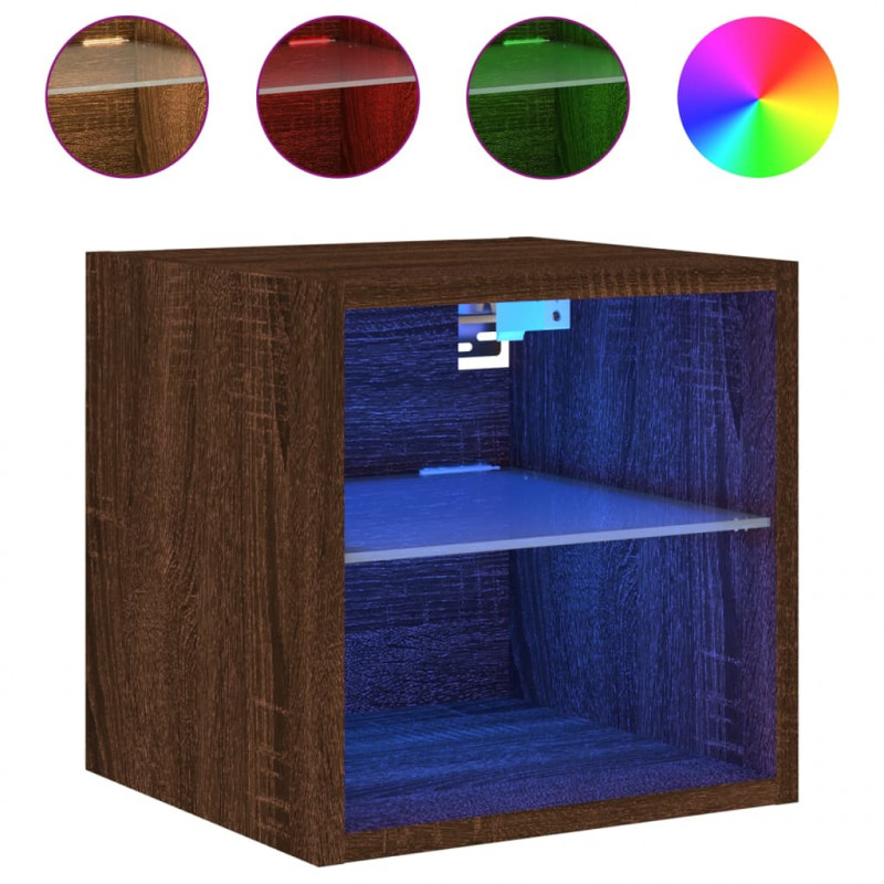 Ścienne szafki TV z LED, 2 szt., brązowy dąb, 30x28,5x30 cm