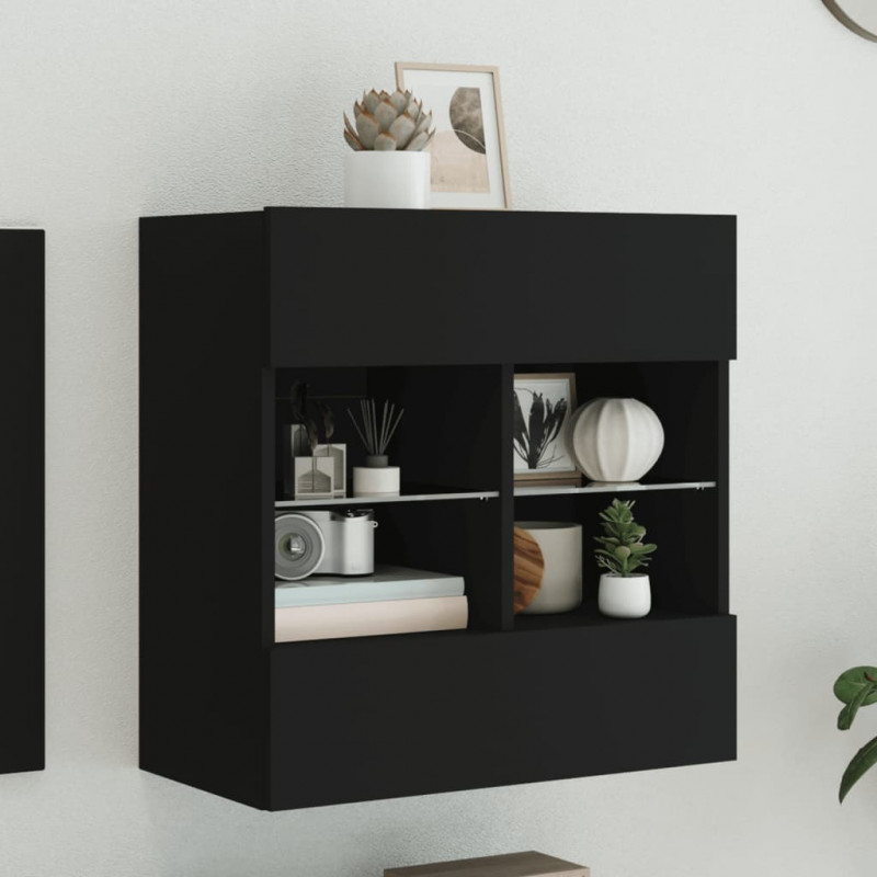 Ścienna szafka TV z LED, czarna, 58,5x30x60,5 cm