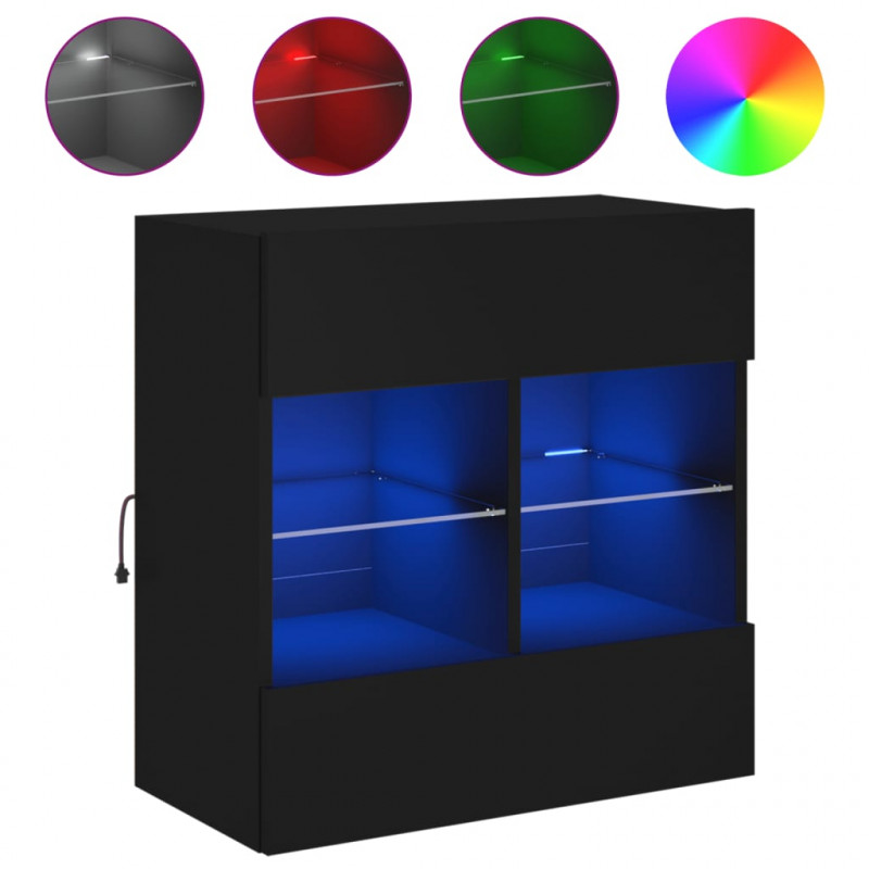 Ścienna szafka TV z LED, czarna, 58,5x30x60,5 cm