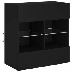 Ścienna szafka TV z LED, czarna, 58,5x30x60,5 cm