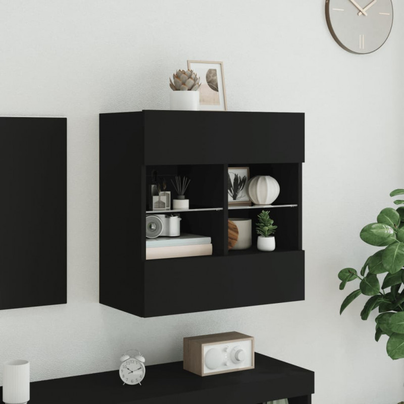 Ścienna szafka TV z LED, czarna, 58,5x30x60,5 cm