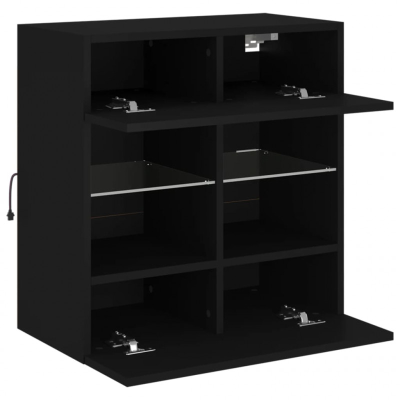 Ścienna szafka TV z LED, czarna, 58,5x30x60,5 cm