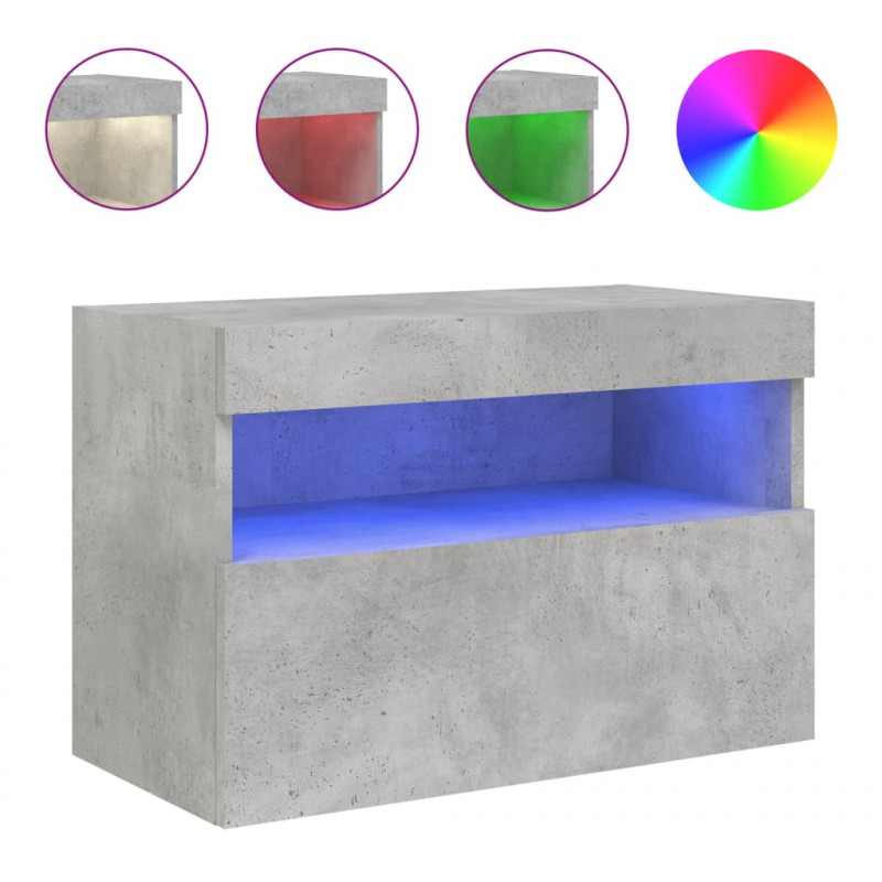 Ścienna szafka TV z LED, szarość betonu, 60x30x40 cm