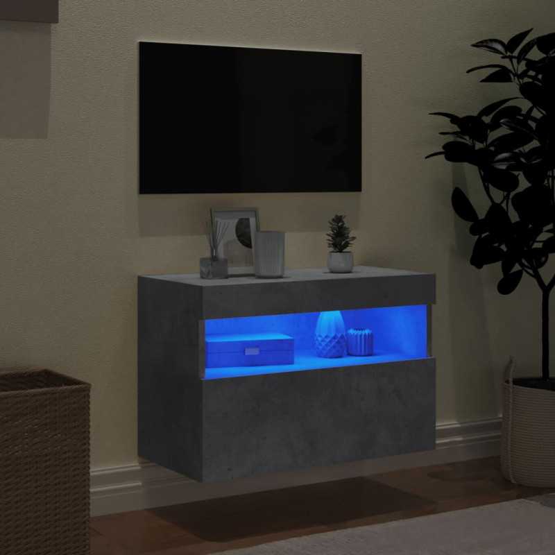 Ścienna szafka TV z LED, szarość betonu, 60x30x40 cm