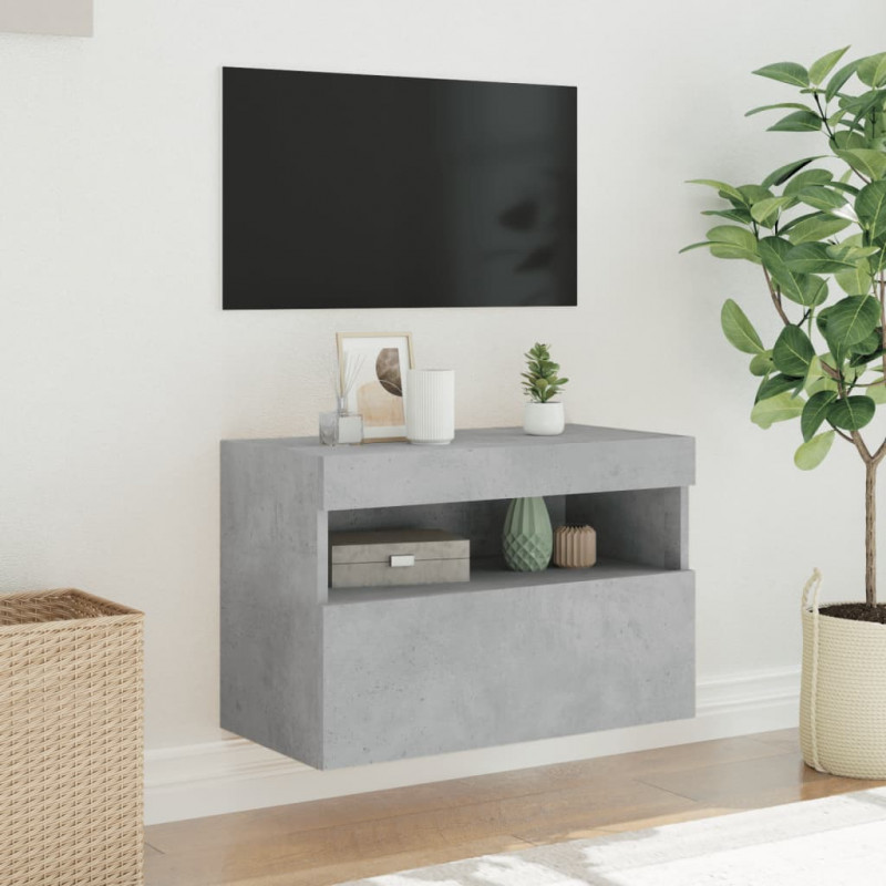 Ścienna szafka TV z LED, szarość betonu, 60x30x40 cm