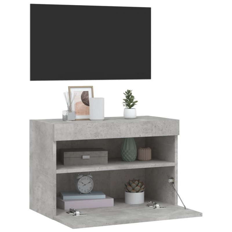 Ścienna szafka TV z LED, szarość betonu, 60x30x40 cm