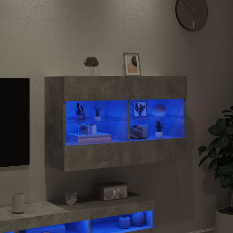 Ścienna szafka TV z LED, szarość betonu, 98,5x30x60,5 cm