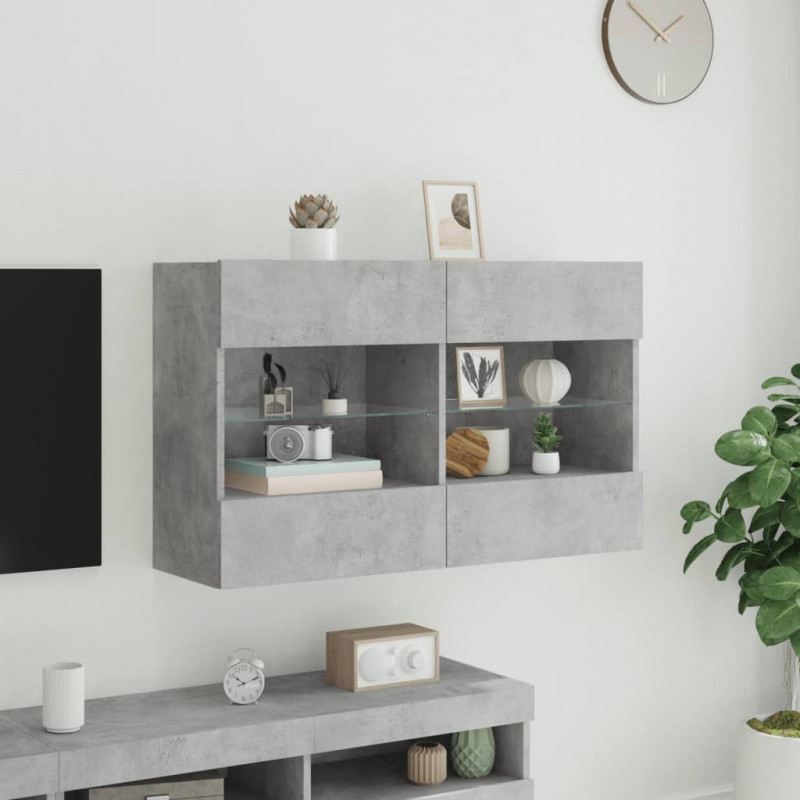 Ścienna szafka TV z LED, szarość betonu, 98,5x30x60,5 cm
