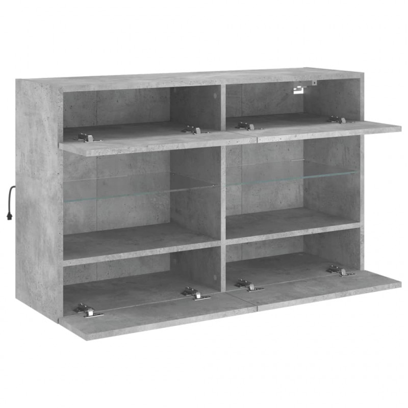 Ścienna szafka TV z LED, szarość betonu, 98,5x30x60,5 cm
