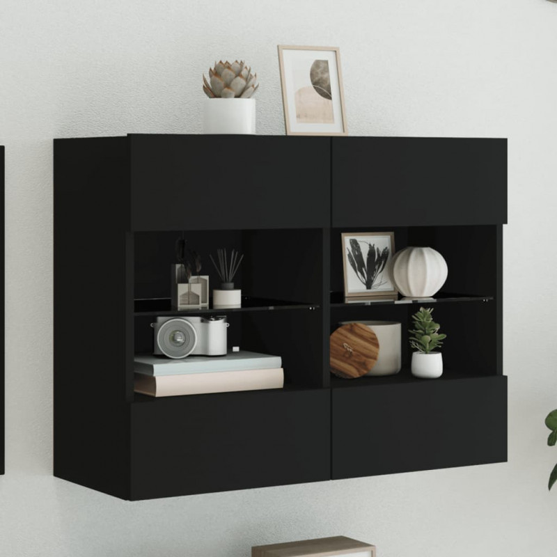 Ścienna szafka TV z LED, czarna, 78,5x30x60,5 cm