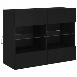 Ścienna szafka TV z LED, czarna, 78,5x30x60,5 cm